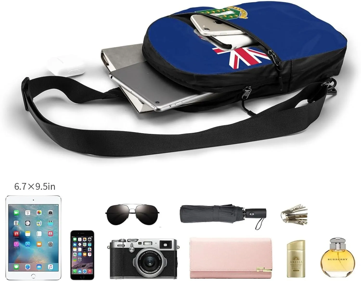 British Virgin Islands Flag Crossbody Bag Portable Sling Bags Foldable Chest Daypack Reusable Sports Shoulder Backpack Diagonally Casual Rucksack Travel Bag