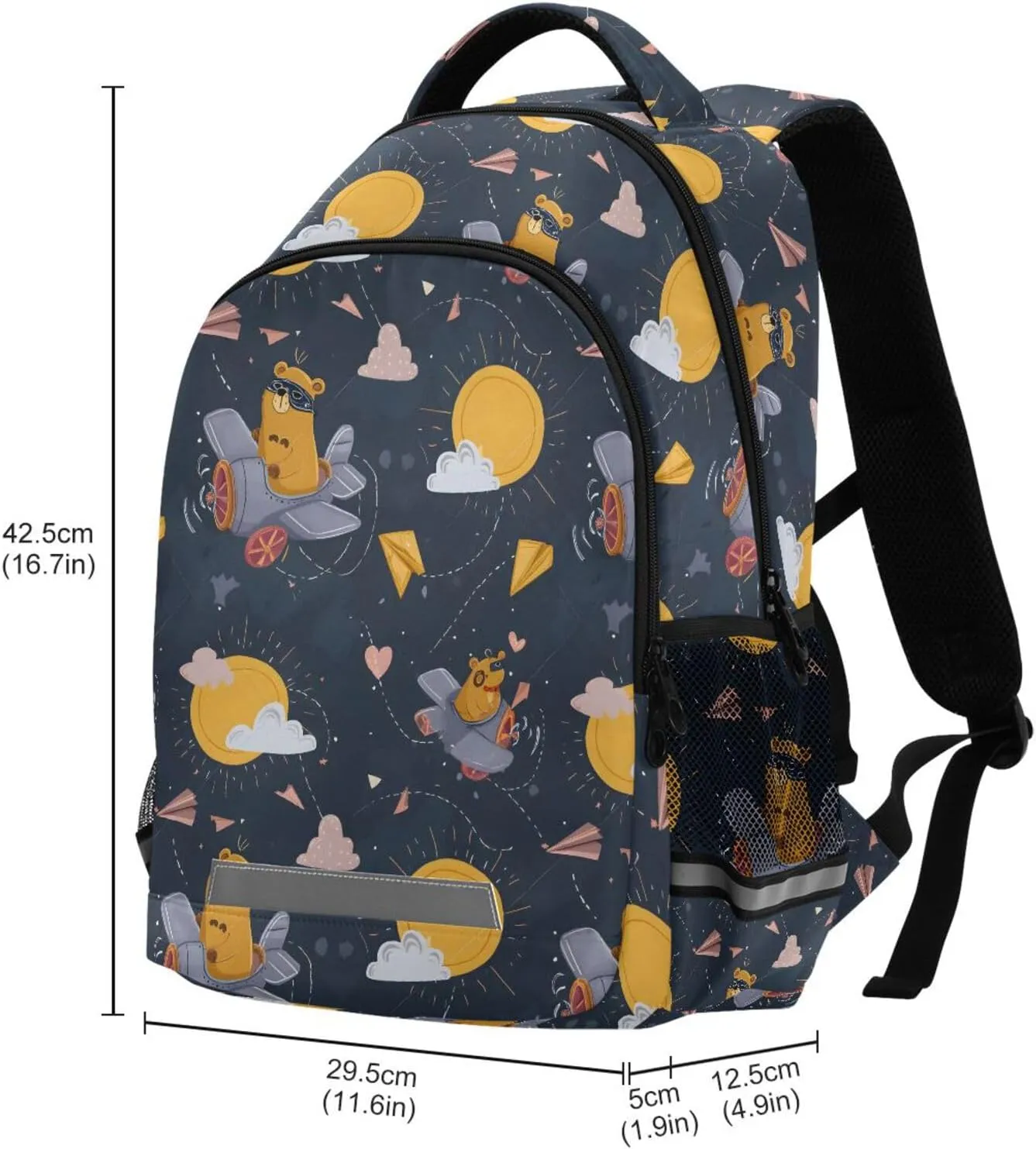 Brown Bear Flying Plane Sun Backpack for Girls Boys School Book Bag Kids Campus Daypack Lightweight Travel Back Pack