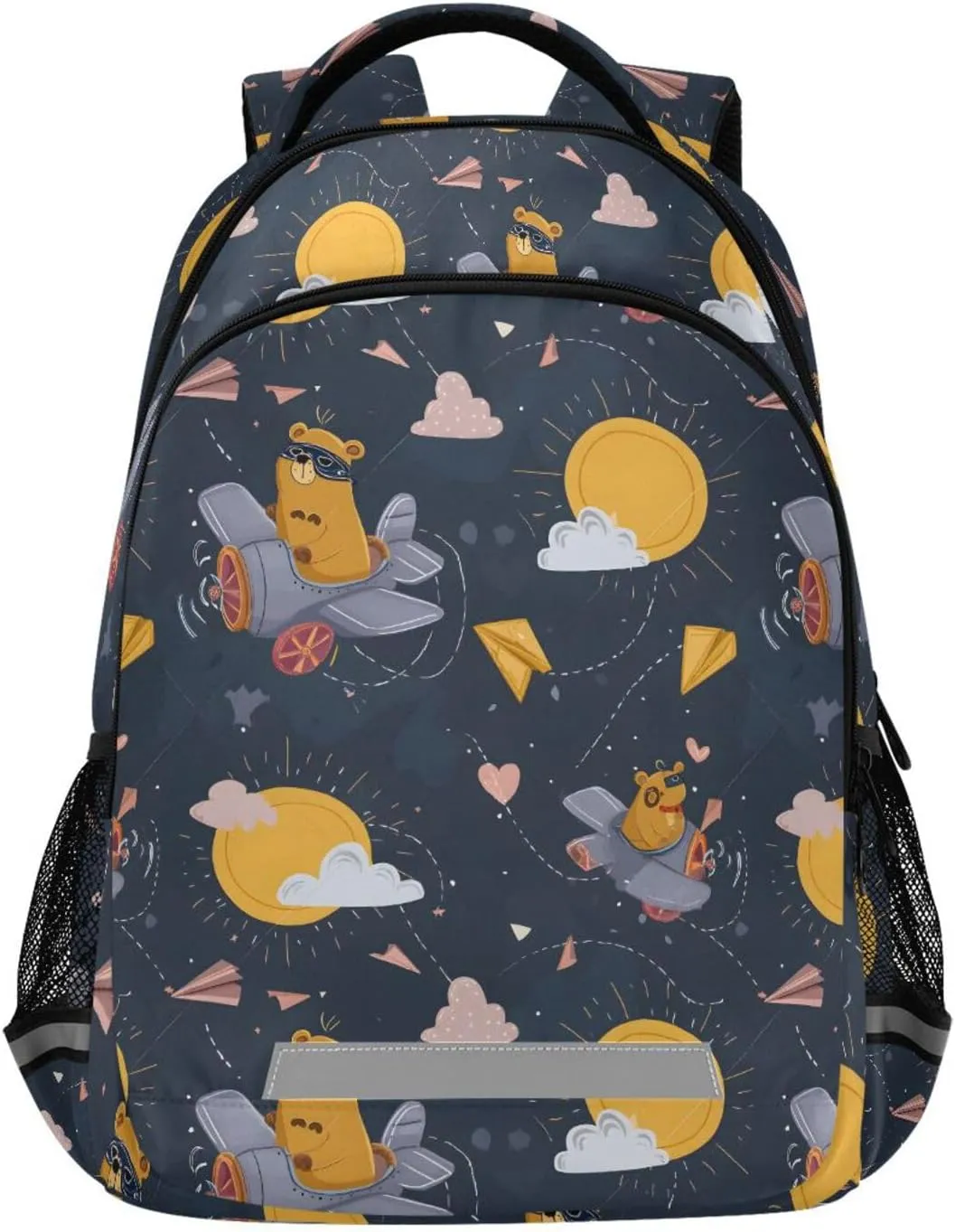 Brown Bear Flying Plane Sun Backpack for Girls Boys School Book Bag Kids Campus Daypack Lightweight Travel Back Pack
