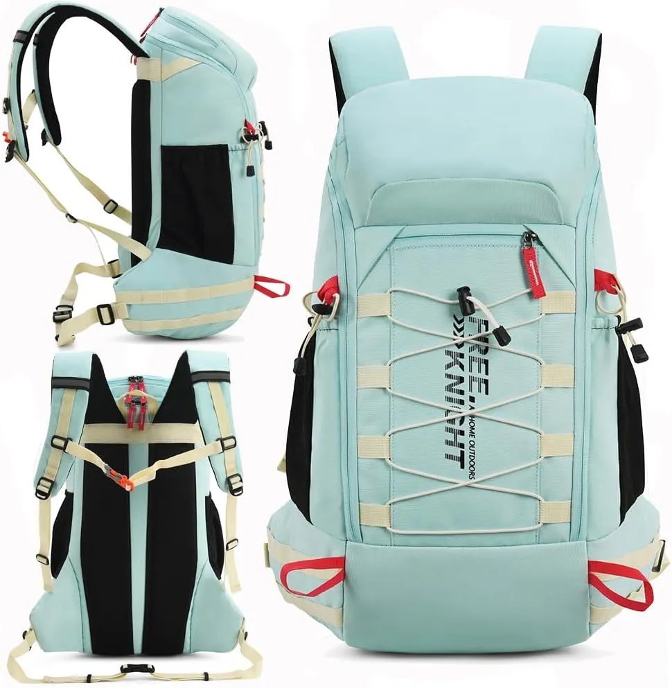 Bseash 40L Waterproof Hiking Camping Backpack with Rain Cover, Outdoor Sport Travel Daypack Rucksack for Skiing Cycling (Milk Green)