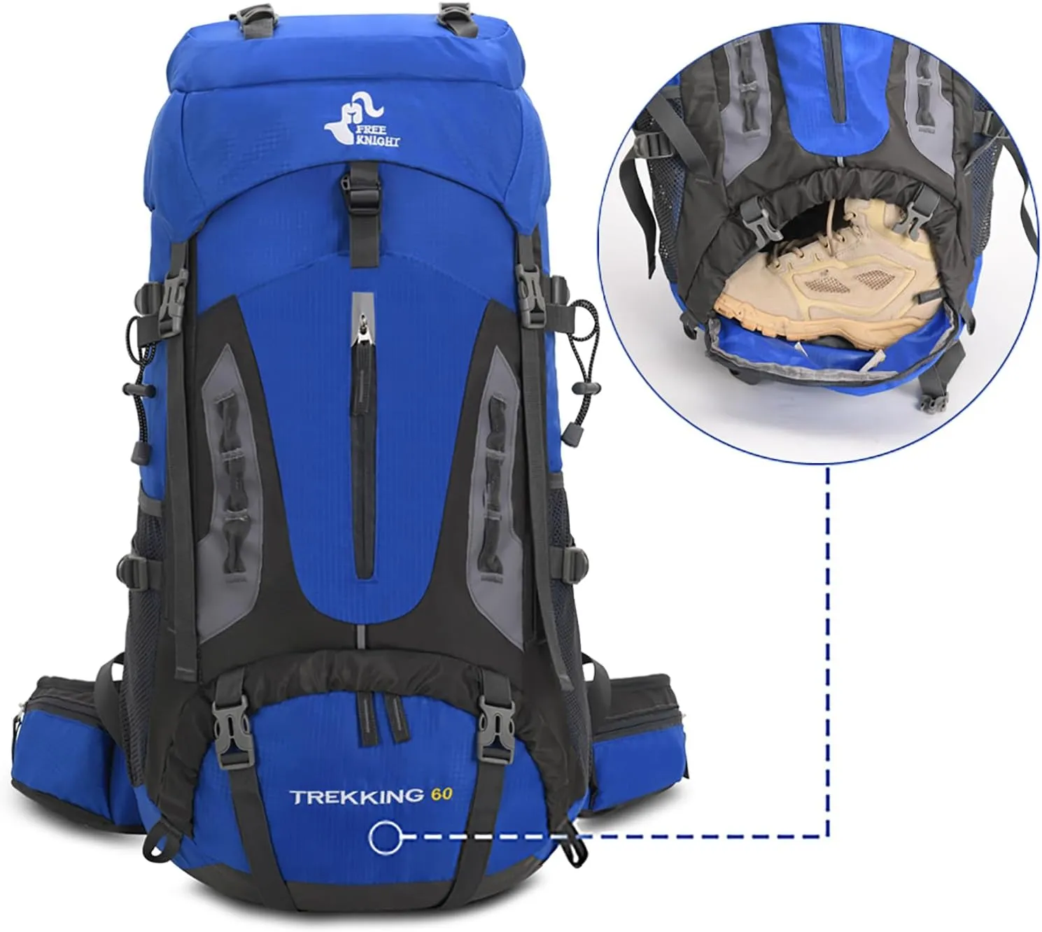 Bseash 60L Hiking Camping Backpack with Rain Cover, Waterproof Large Capacity Outdoor Sport Travel Daypack Climbing Touring (Blue Green)