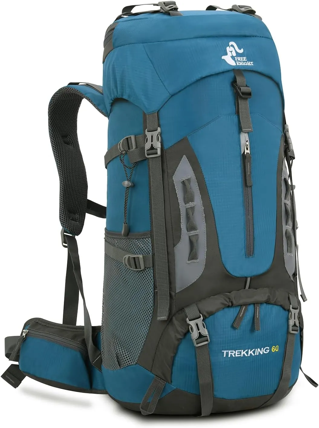 Bseash 60L Hiking Camping Backpack with Rain Cover, Waterproof Large Capacity Outdoor Sport Travel Daypack Climbing Touring (Blue Green)