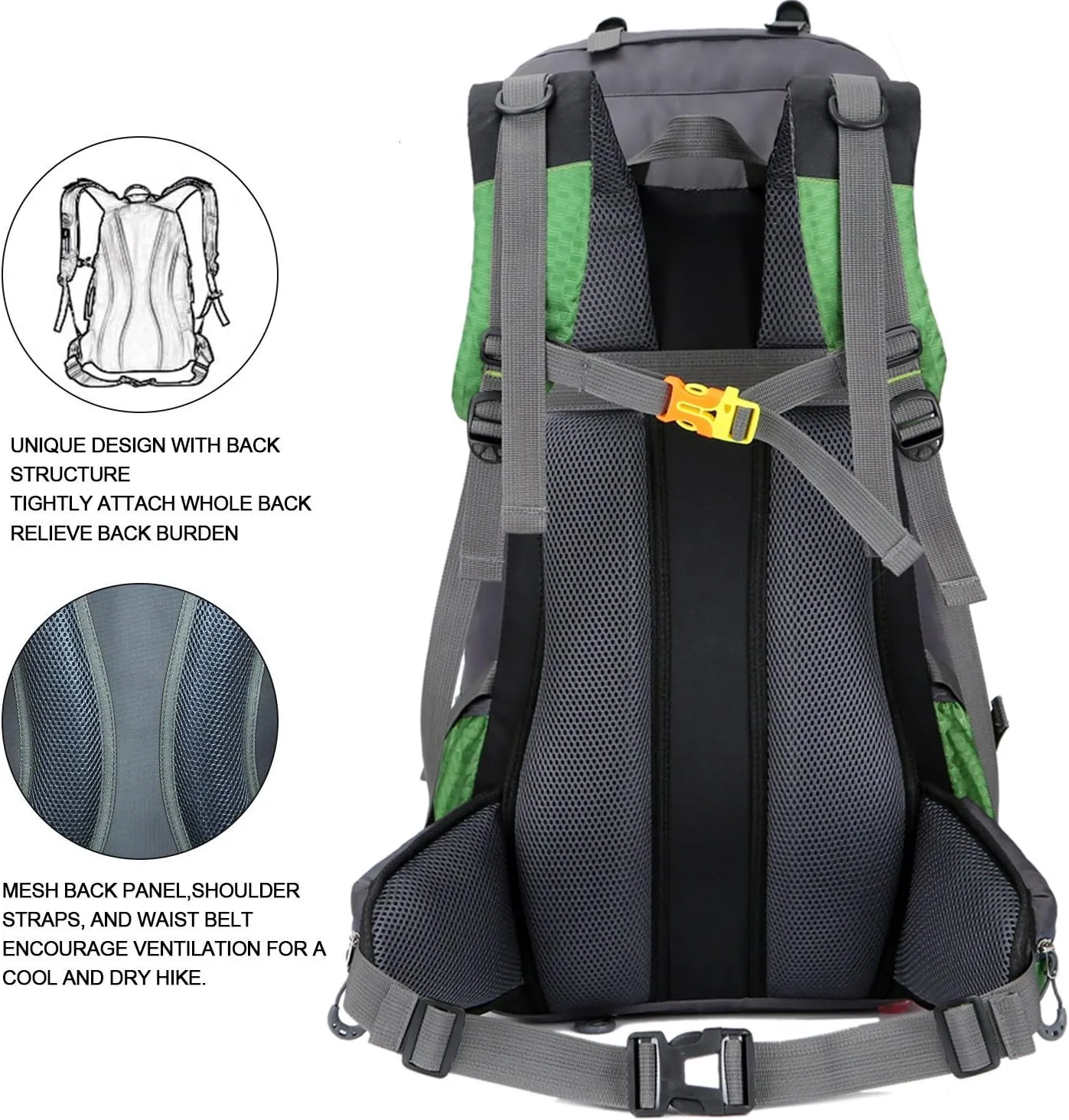 Bseash 60L Waterproof Hiking Camping Backpack with Rain Cover, Large Outdoor Sport Travel Daypack Rucksack for Climbing