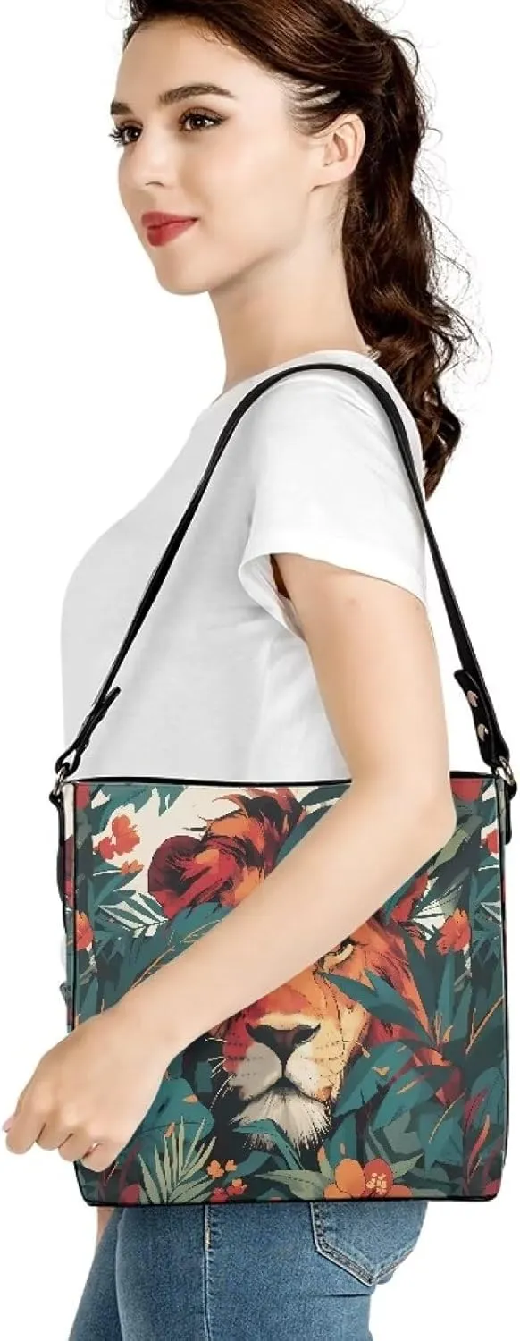 Bucket Bags Purses for Women with Adjustable Strap, Black Cat Print PU Leather Tote Handbags Top Handle Satchel