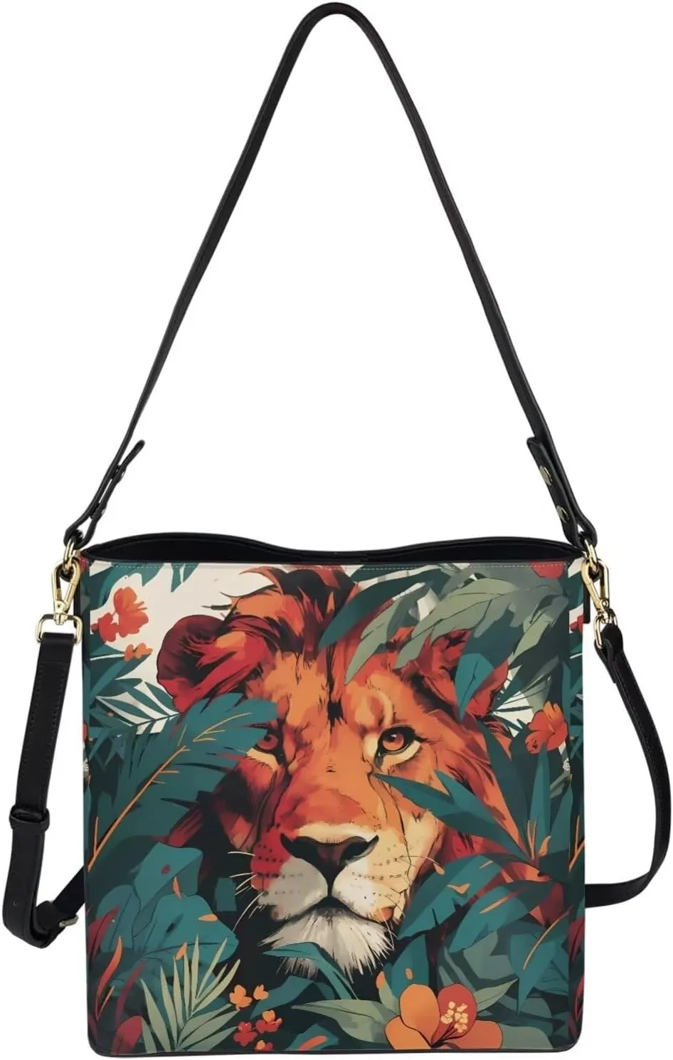 Bucket Bags Purses for Women with Adjustable Strap, Black Cat Print PU Leather Tote Handbags Top Handle Satchel