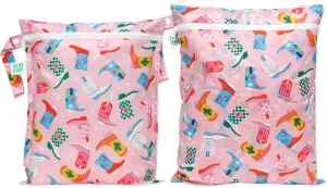 Bumkins Waterproof Wet and Wetdry Bags for Baby, Travel, Swim Suit, Cloth Diaper, Pump Parts, Pool, Beach, Gym Clothes, Toiletry, Hook to Stroller, Daycare, Zip Reusable Packing Pouch, Cowgirl Boots