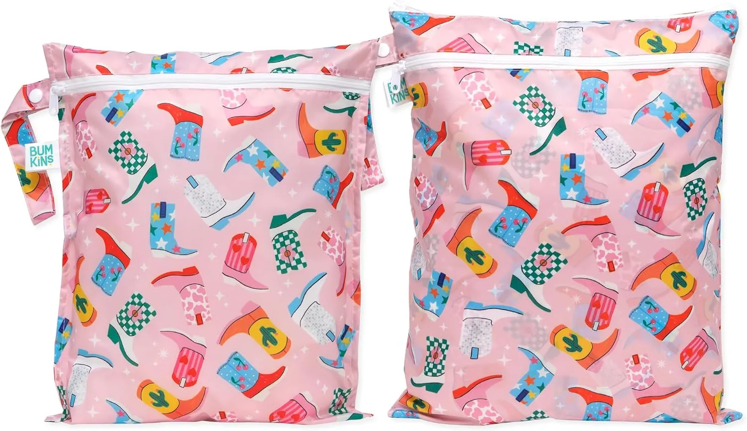 Bumkins Waterproof Wet and Wetdry Bags for Baby, Travel, Swim Suit, Cloth Diaper, Pump Parts, Pool, Beach, Gym Clothes, Toiletry, Hook to Stroller, Daycare, Zip Reusable Packing Pouch, Cowgirl Boots