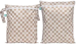 Bumkins Waterproof Wet and Wetdry Bags for Baby, Travel, Swim Suit, Cloth Diaper, Pump Parts, Pool, Beach, Gym Clothes, Toiletry, Hook to Stroller, Daycare, Zipper Reusable Packing Pouch, Beige Check