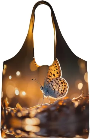 Butterflies under sunshine Handbag, lightweight medium-sized reusable grocery bag, canvas tote bag