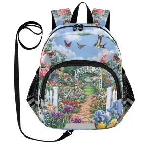 Butterfly Iris Garden Path Toddler Harness Backpack for Boys Girls 3-6 Years Kids Backpack with Anti Lost Safety Leash Baby Travel Bag for Preschool Travel Walking