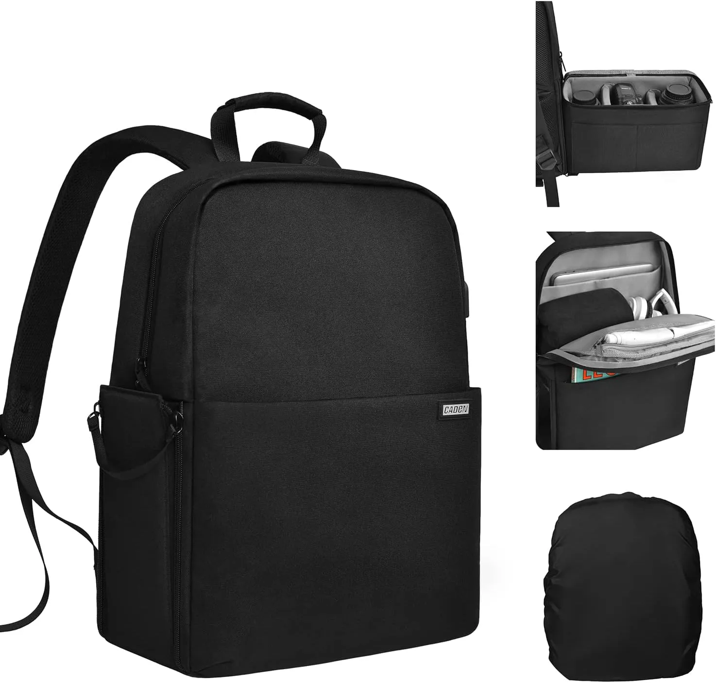CADeN Camera Backpack Bag with 15.6" Laptop Compartment USB Charging Port, Waterproof Camera Case for DSLR Mirrorless SLR Cameras, Compatible for Sony Canon Nikon Camera and Lens Tripod Accessories