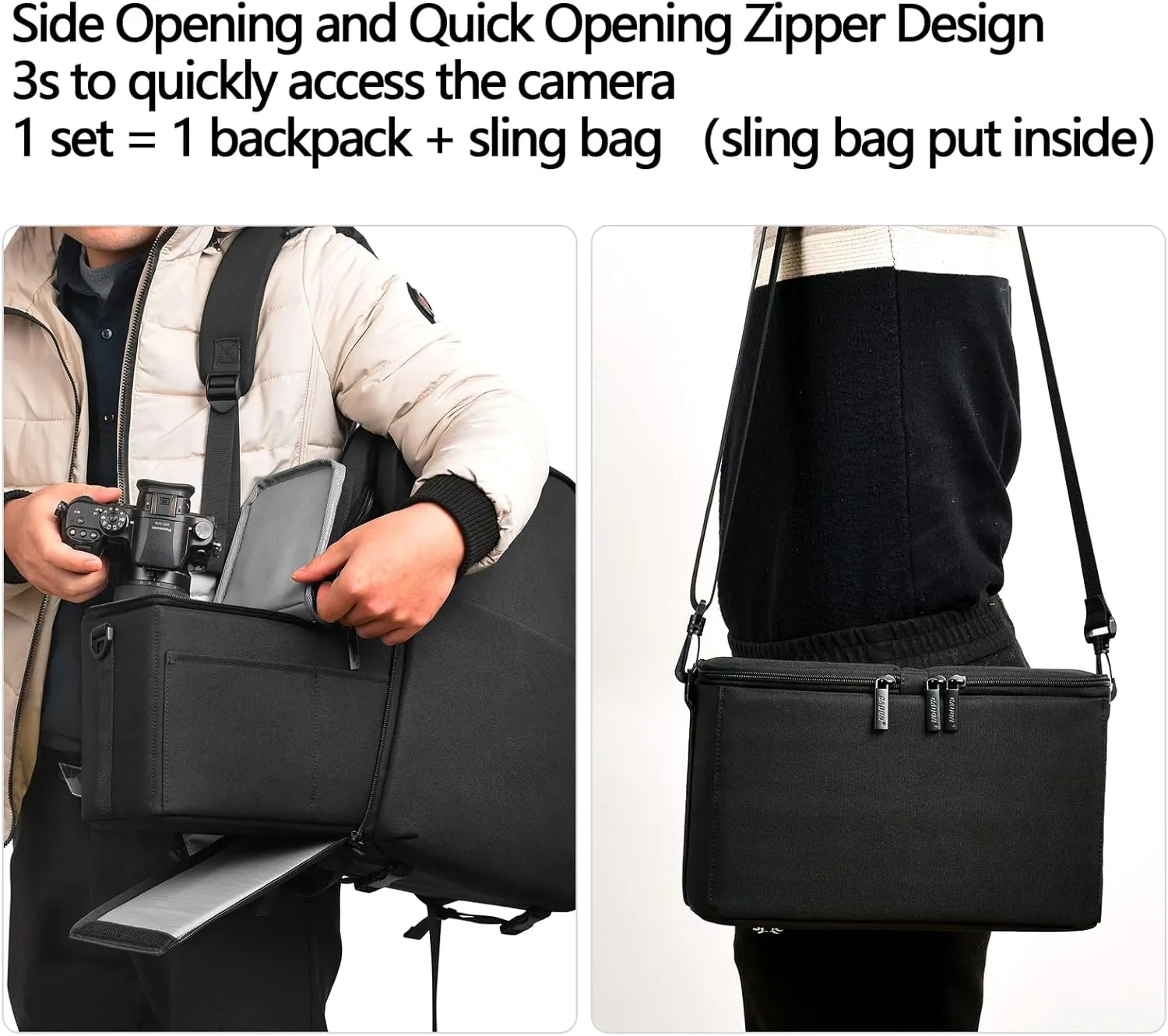 CADeN Camera Backpack Bag with 15.6" Laptop Compartment USB Charging Port, Waterproof Camera Case for DSLR Mirrorless SLR Cameras, Compatible for Sony Canon Nikon Camera and Lens Tripod Accessories