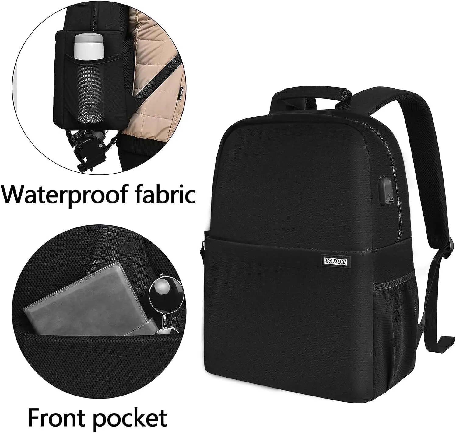 CADeN Camera Backpack Bag with 15.6" Laptop Compartment USB Charging Port, Waterproof Camera Case for DSLR Mirrorless SLR Cameras, Compatible for Sony Canon Nikon Camera and Lens Tripod Accessories