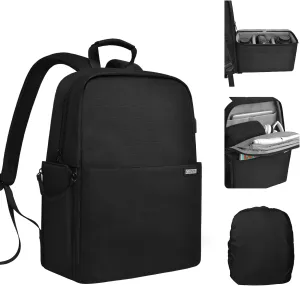 CADeN Camera Backpack Bag with 15.6" Laptop Compartment USB Charging Port, Waterproof Camera Case for DSLR Mirrorless SLR Cameras, Compatible for Sony Canon Nikon Camera and Lens Tripod Accessories