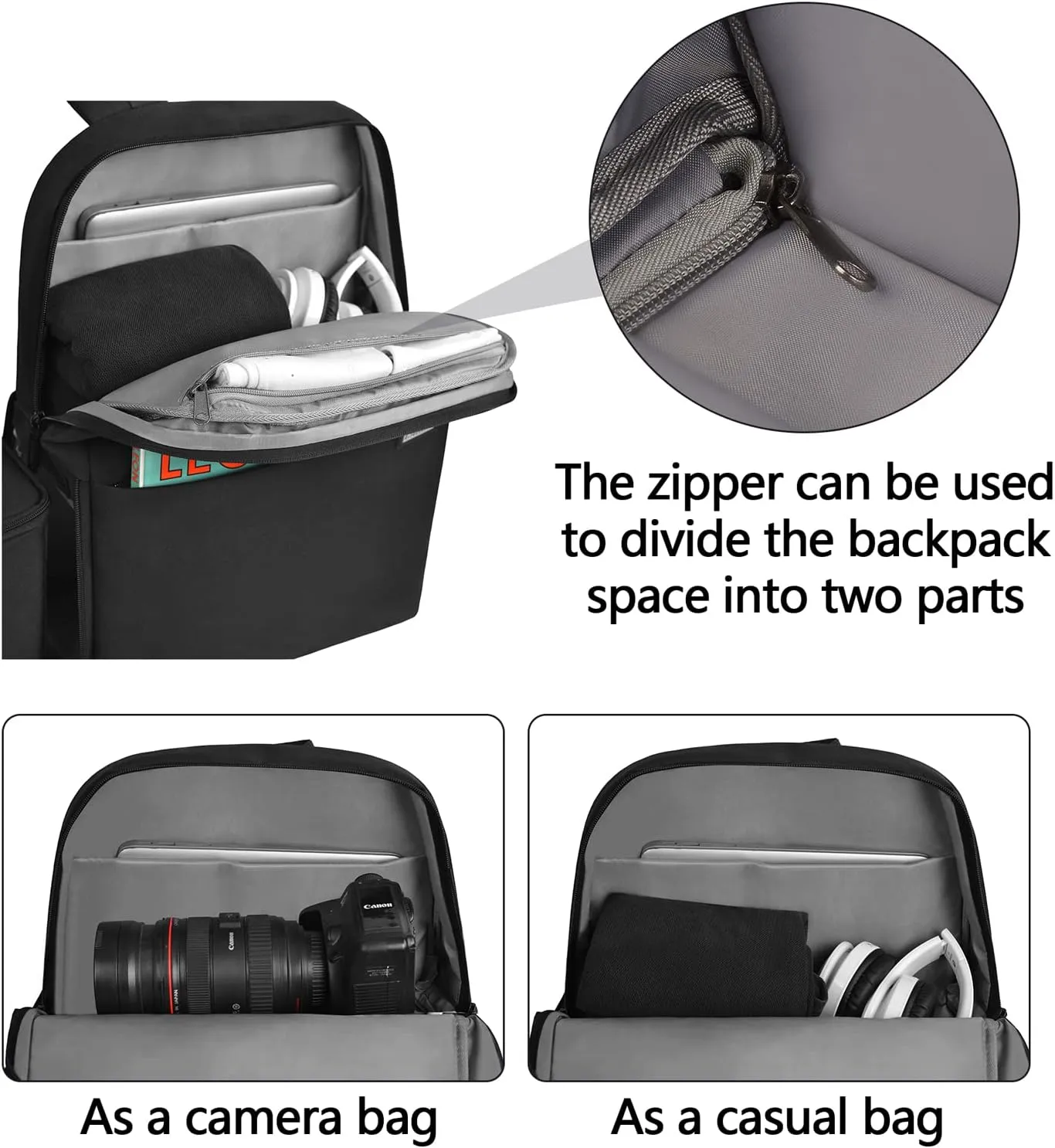 CADeN Camera Backpack Bag with 15.6" Laptop Compartment USB Charging Port, Waterproof Camera Case for DSLR Mirrorless SLR Cameras, Compatible for Sony Canon Nikon Camera and Lens Tripod Accessories
