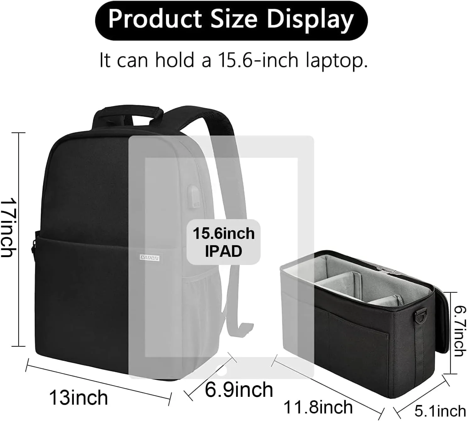 CADeN Camera Backpack Bag with 15.6" Laptop Compartment USB Charging Port, Waterproof Camera Case for DSLR Mirrorless SLR Cameras, Compatible for Sony Canon Nikon Camera and Lens Tripod Accessories