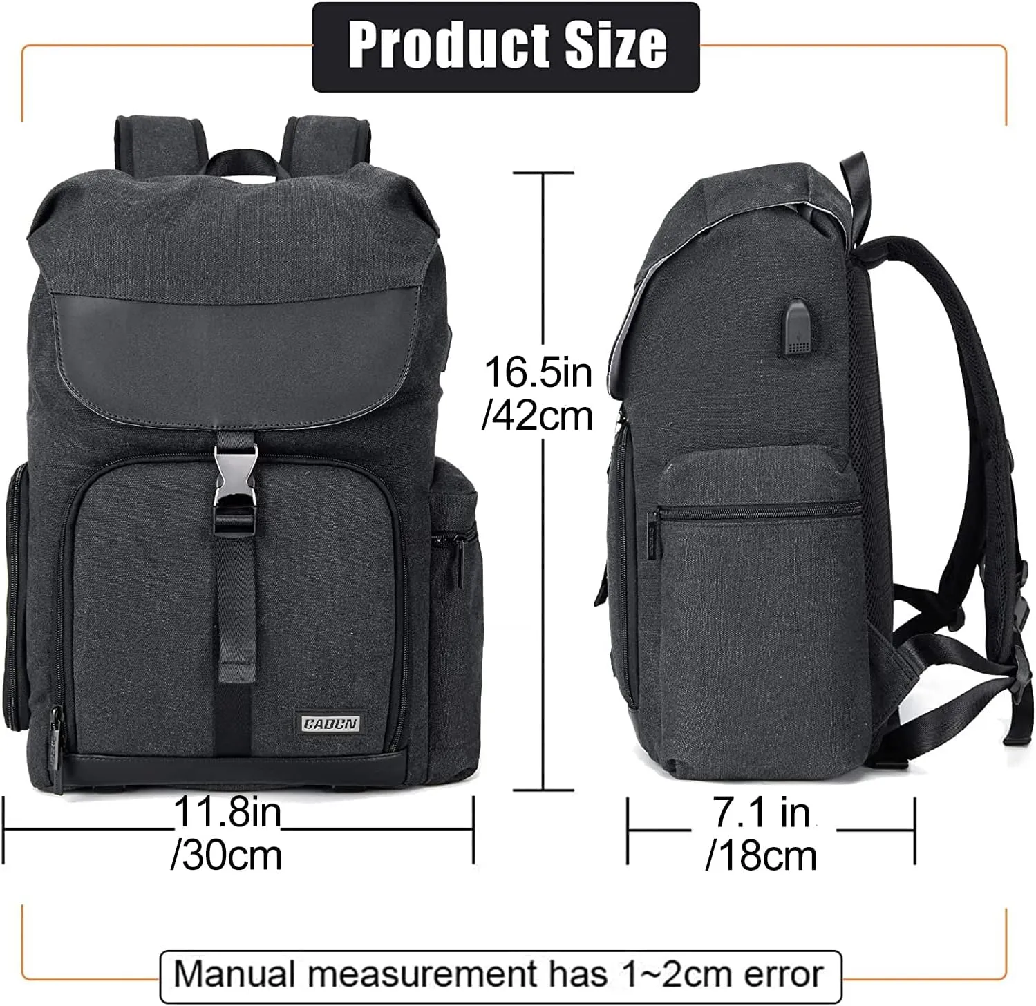 CADeN Camera Backpack Canvas Camera Bag for DSLR/SLR Mirrorless Camera with 15.6 inches Laptop Compartment, Camera Case Compatible for Sony Canon Nikon Cameras and Lens Tripod Waterproof Black