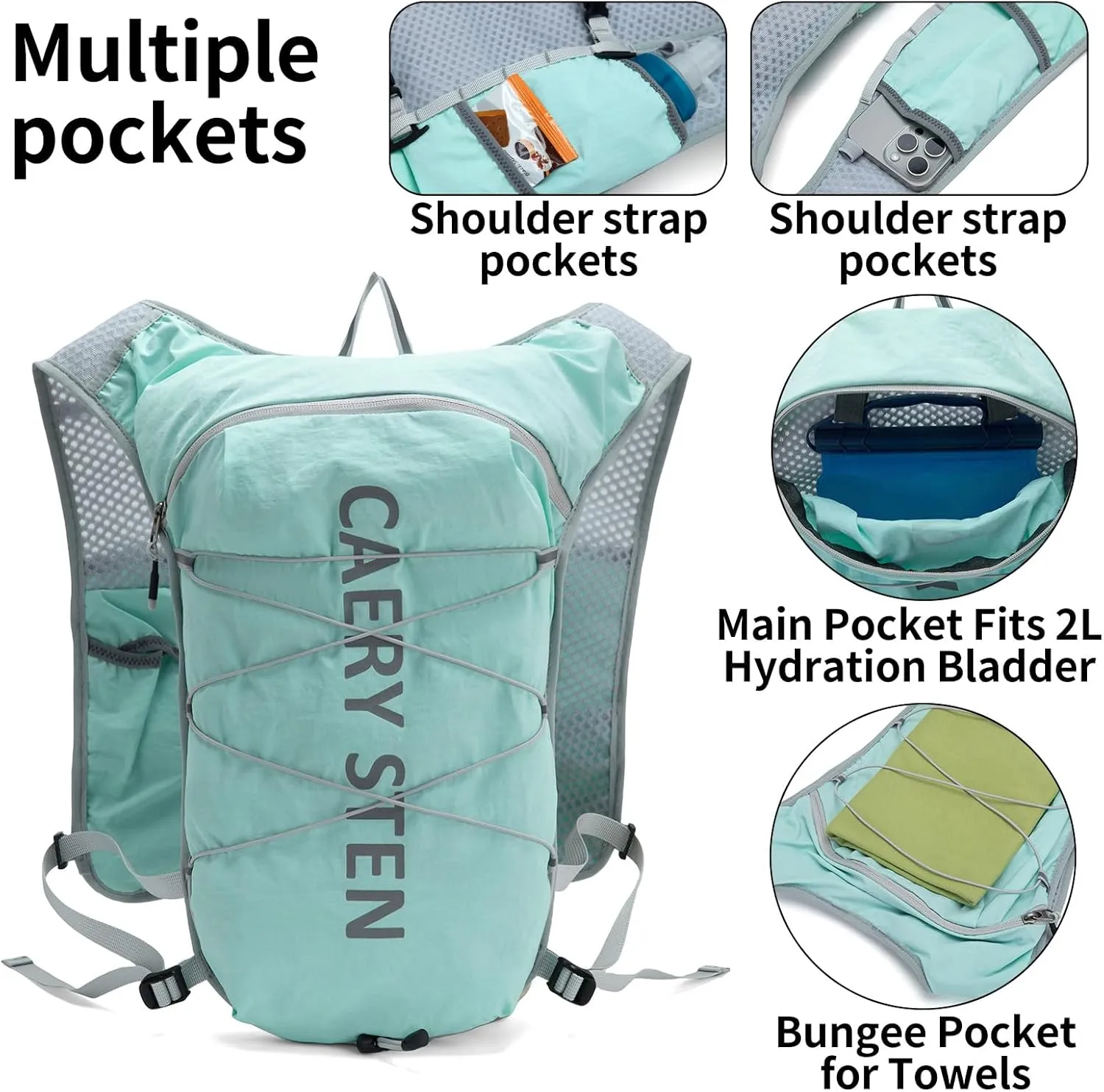 CAERY STEN Hydrated Backpack, Running Vest, paired with a 1.5L Water Bag Hiking Backpack, Suitable for Running, Hiking, Marathon, and Both Men and Women