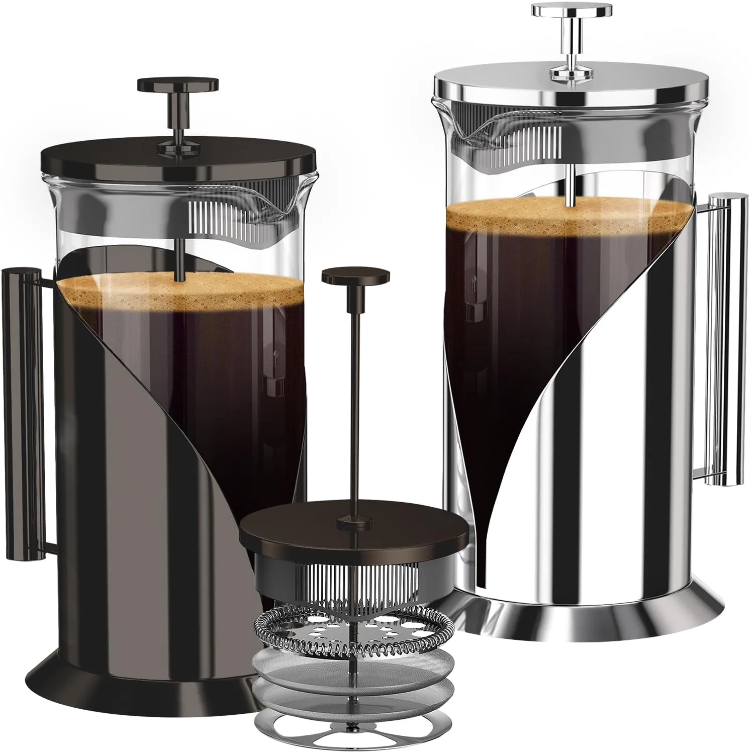 Cafe Du Chateau French Press Coffee Maker Bundle – Stainless Steel Design with 4-Level Filtration for Rich, Smooth Brews at Home or Office