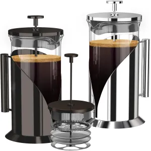 Cafe Du Chateau French Press Coffee Maker Bundle – Stainless Steel Design with 4-Level Filtration for Rich, Smooth Brews at Home or Office