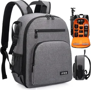 Camera Backpack for DSLR/SLR/Mirrorless Bag Professional Waterproof Camera Case 11"X5.9"X15" for Photographers Grey Orange