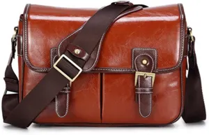 Camera Backpack Photo Camera Fashion Vintage PU Leather Handbag Waterproof Shoulder Messenger SLR Bag(Reddish Brown L)