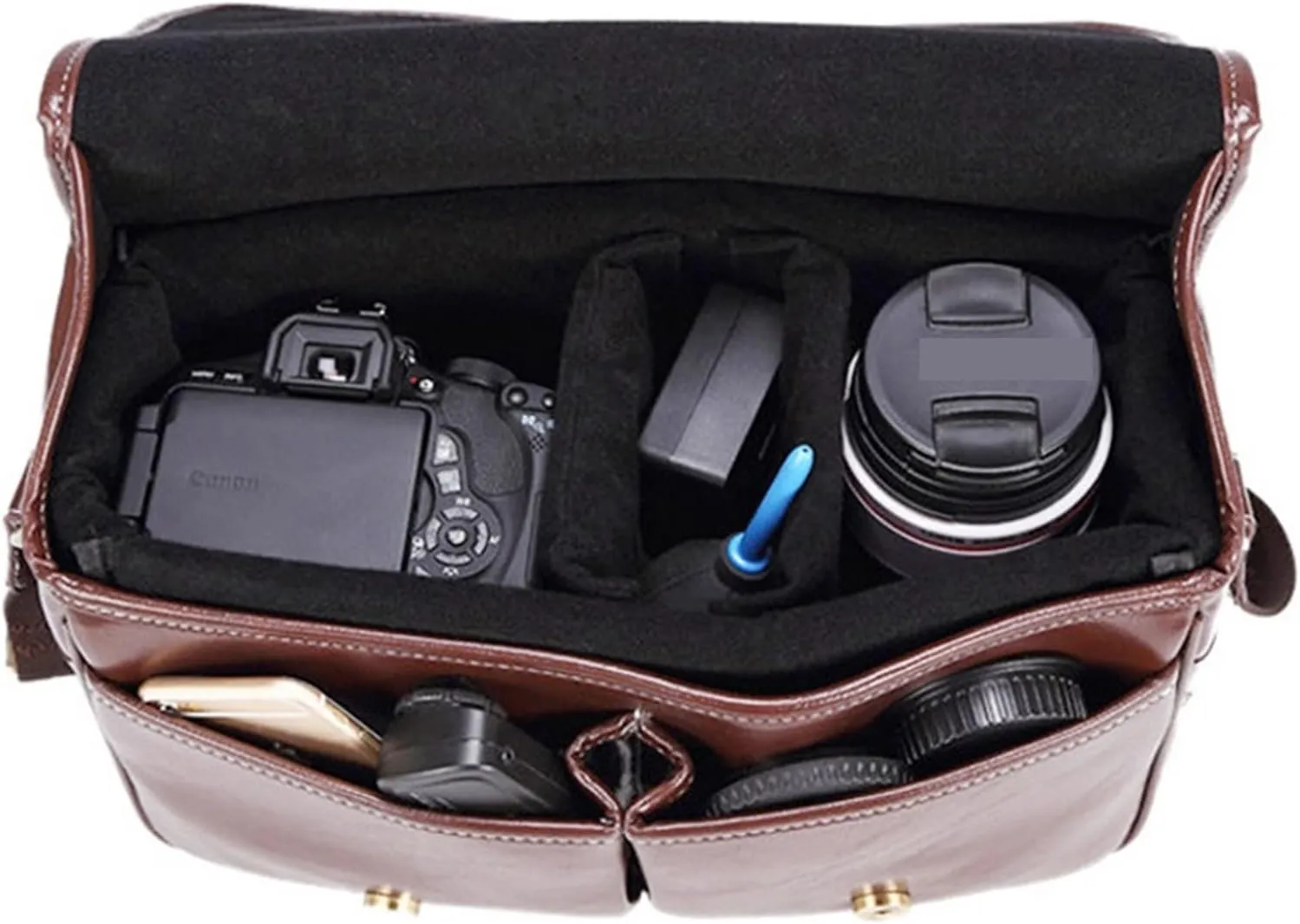 Camera Backpack Photo Camera Fashion Vintage PU Leather Handbag Waterproof Shoulder Messenger SLR Bag(Reddish Brown L)
