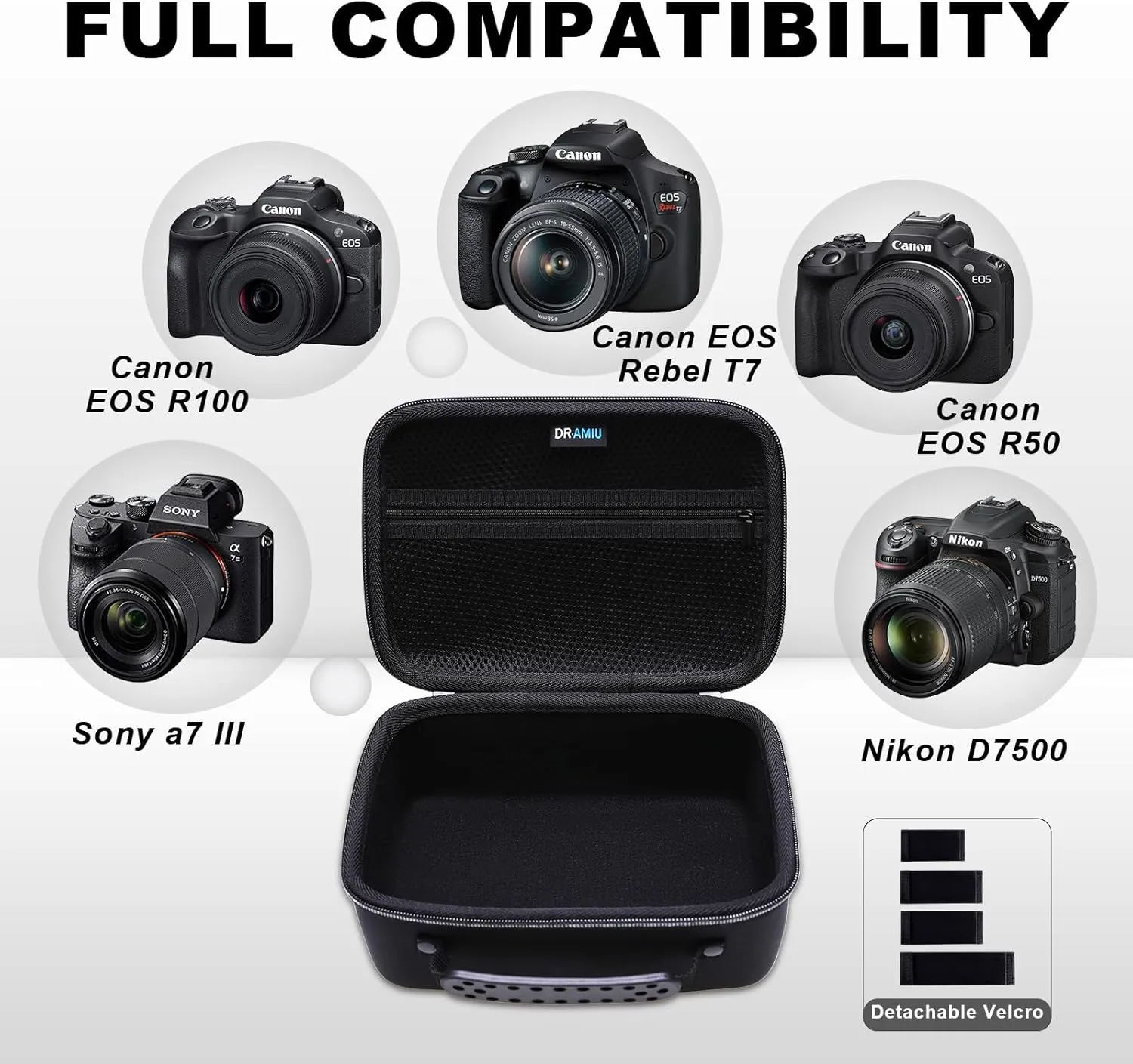 Camera Case Compatible with Canon EOS Rebel T7, R100, R50, R6 Mark II, R8, R5, R7, 90D, 5D Mark IV, Sony, Nikon Cameras, Lens, Tripod, with Shoulder Strap and 4 Dividers, Travel Black Camera Bag