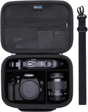Camera Case Compatible with Canon EOS Rebel T7, R100, R50, R6 Mark II, R8, R5, R7, 90D, 5D Mark IV, Sony, Nikon Cameras, Lens, Tripod, with Shoulder Strap and 4 Dividers, Travel Black Camera Bag