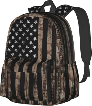 Camo Vintage American Flag Backpack Book Bags Lightweight Casual Laptop Backpacks Travel Daypack For Man Woman