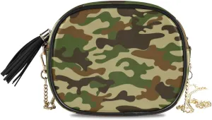 Camouflage(2) Simple Shoulder Crossbody Bag With Metal Chain Strap And Tassel Top Zipper