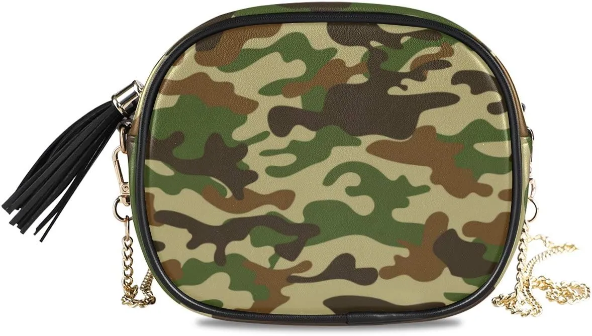 Camouflage(2) Simple Shoulder Crossbody Bag With Metal Chain Strap And Tassel Top Zipper