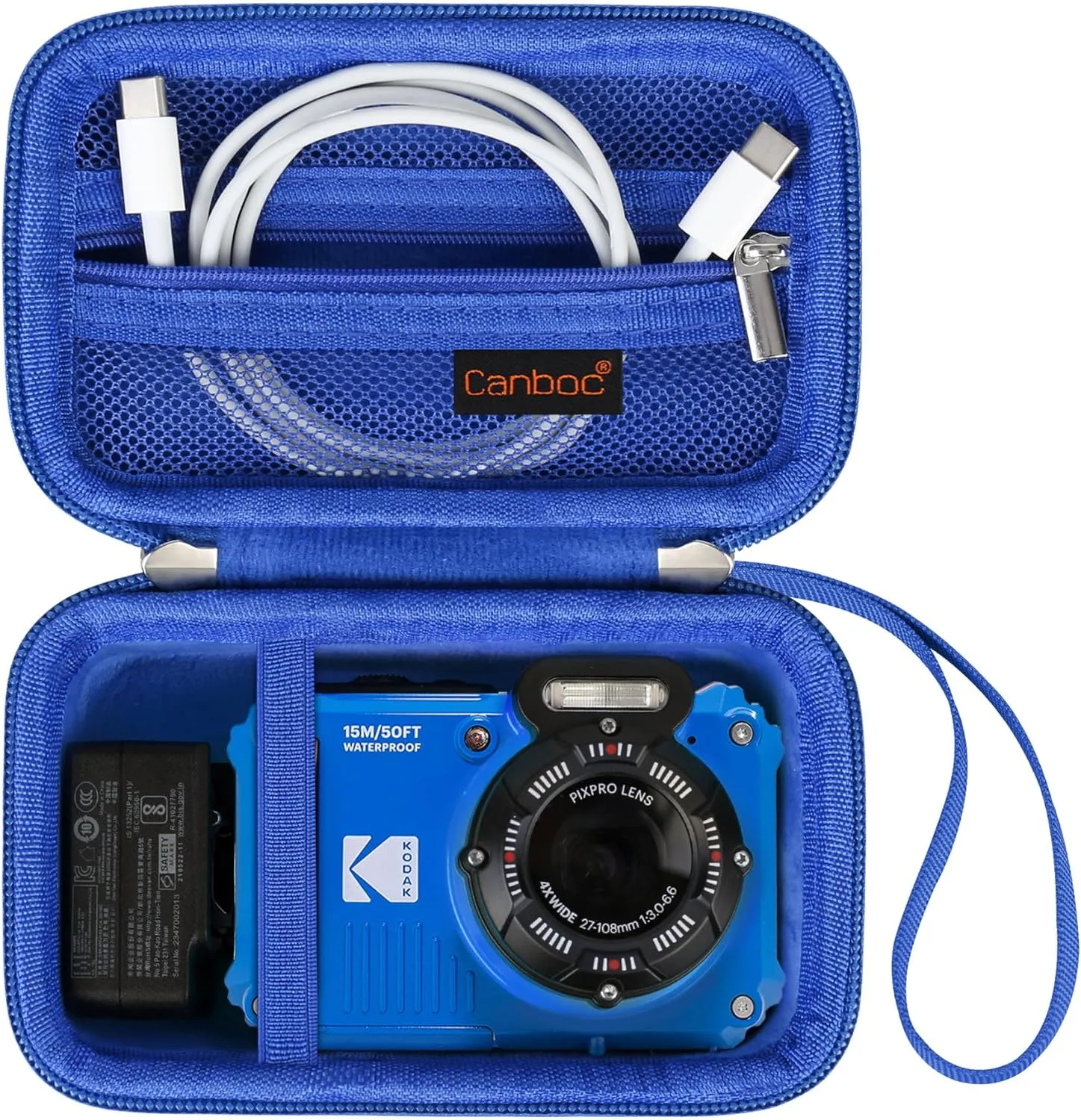 Canboc Carrying Case for KODAK PIXPRO WPZ2 Rugged Waterproof Digital Camera, Underwater Photography Camera Bag, Mesh Pocket fits USB Cable, Battery, Adapter, Blue (Case Only)