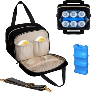 Canero Breastmilk Cooler Bag Insulated Bottle Storage with Shoulder Strap and Ice Pack Fits 6 Bottles Up to 11oz Compatible with Medela Elvie Momcozy Wearable Breast Pumps