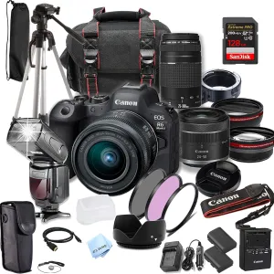 Canon EOS R6 Mark II Camera Bundle with 24-50mm   75-300mm   128GB Extreme Speed Card, Camera Case, Tripod,TTL Speedlite, Spare Battery, Filter Kit, and More (Extreme Pro-Bundle) (Renewed)