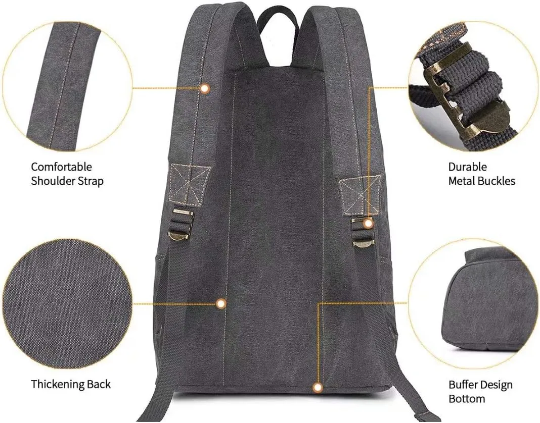Canvas Laptop Backpack, Durable Rucksack, Travel Bag Fits 15.6 Inch Notebook for Men Women Factory Directly（Gray）