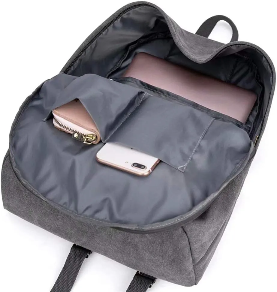 Canvas Laptop Backpack, Durable Rucksack, Travel Bag Fits 15.6 Inch Notebook for Men Women Factory Directly（Gray）