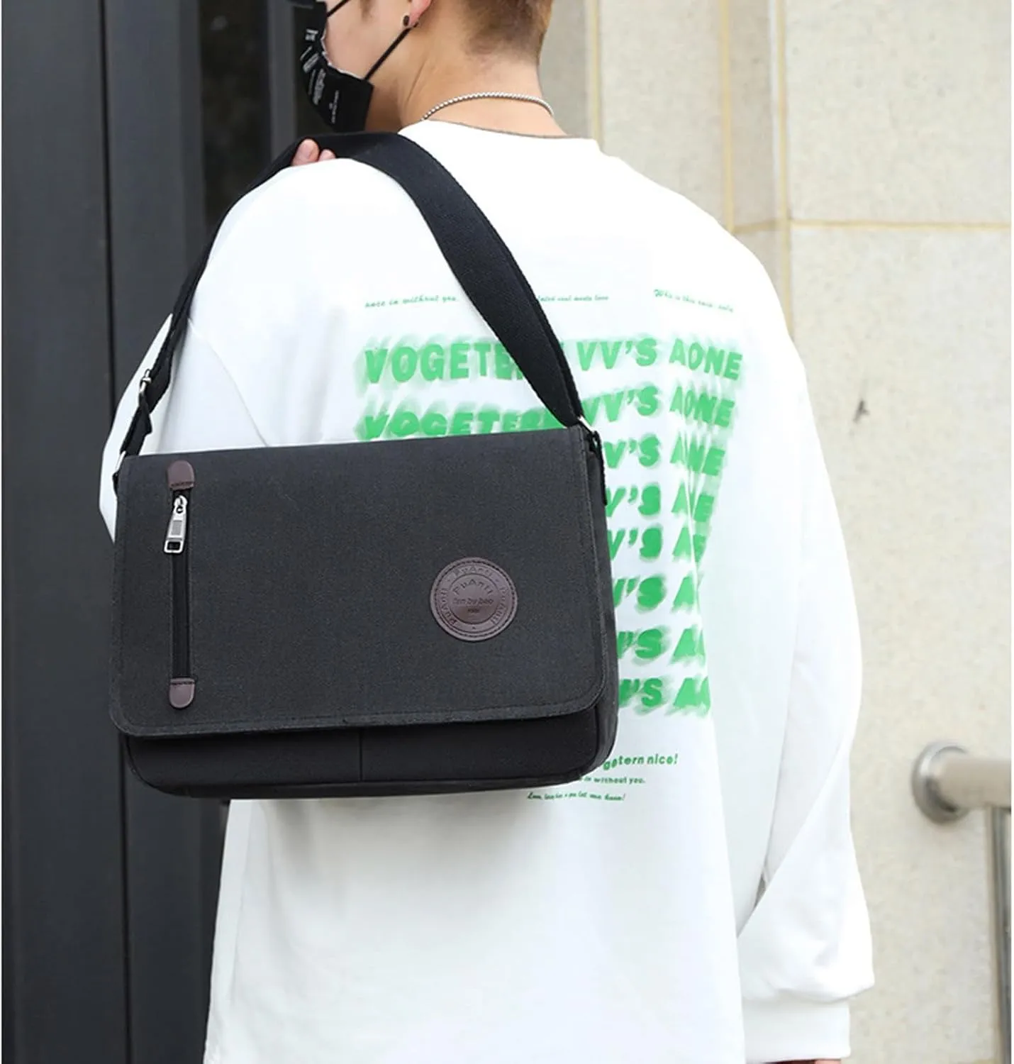 Canvas Messenger Bag Laptop Bag For Men Women For School Work Travel Wedding Bag (Black, One Size)