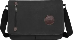 Canvas Messenger Bag Laptop Bag For Men Women For School Work Travel Wedding Bag (Black, One Size)