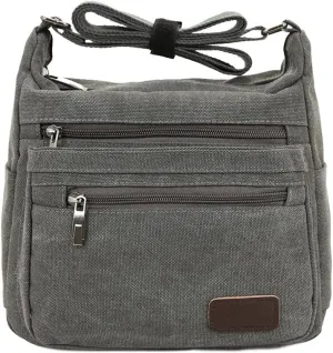 Canvas Shoulder Bag for Women and Men Messenger Handbags Cross Body Multi Zipper Pockets Bag