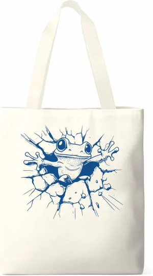 Canvas Tote Bag, Abstract Blue Frog Aesthetic Canvas Tote Handbags for Women Shoulder Bag