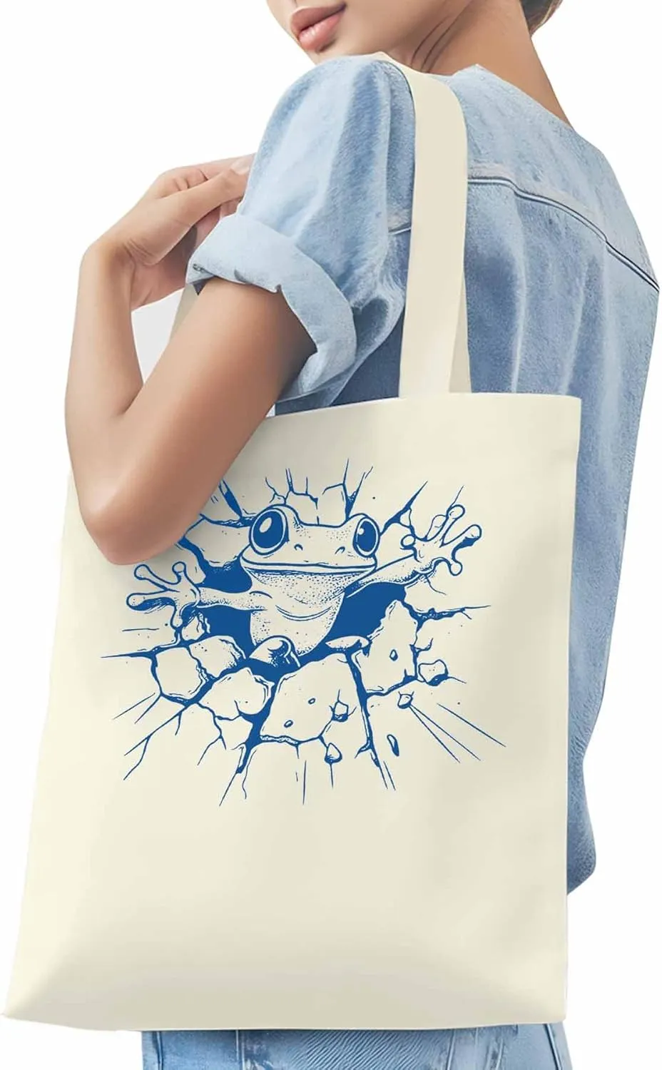 Canvas Tote Bag, Abstract Blue Frog Aesthetic Canvas Tote Handbags for Women Shoulder Bag