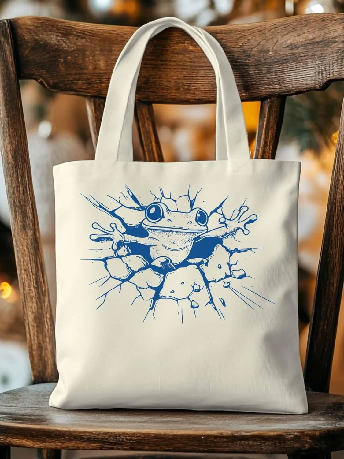 Canvas Tote Bag, Abstract Blue Frog Aesthetic Canvas Tote Handbags for Women Shoulder Bag