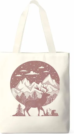 Canvas Tote Bag, Abstract Elk Forests Silhouettes patterned Canvas Tote Handbags for Women Shoulder Bag,