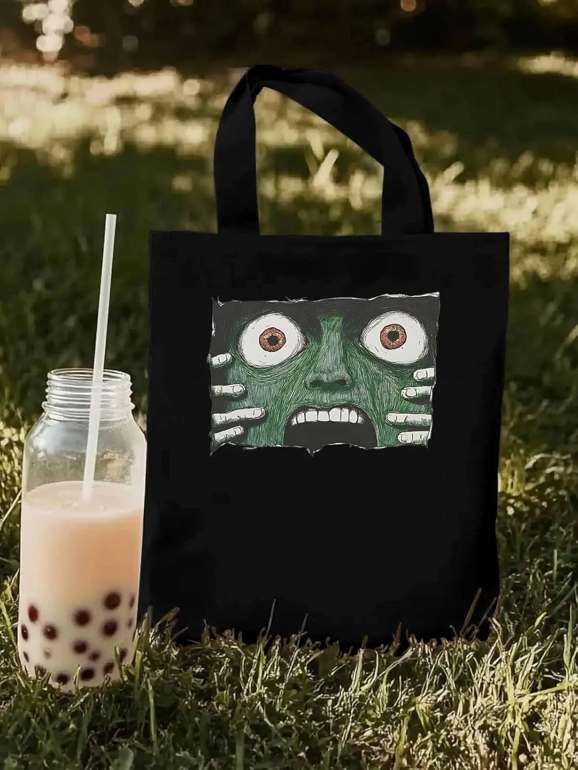 Canvas Tote Bag, Abstract Feats Face Eyes patterned Canvas Tote Handbags for Women Shoulder Bag,