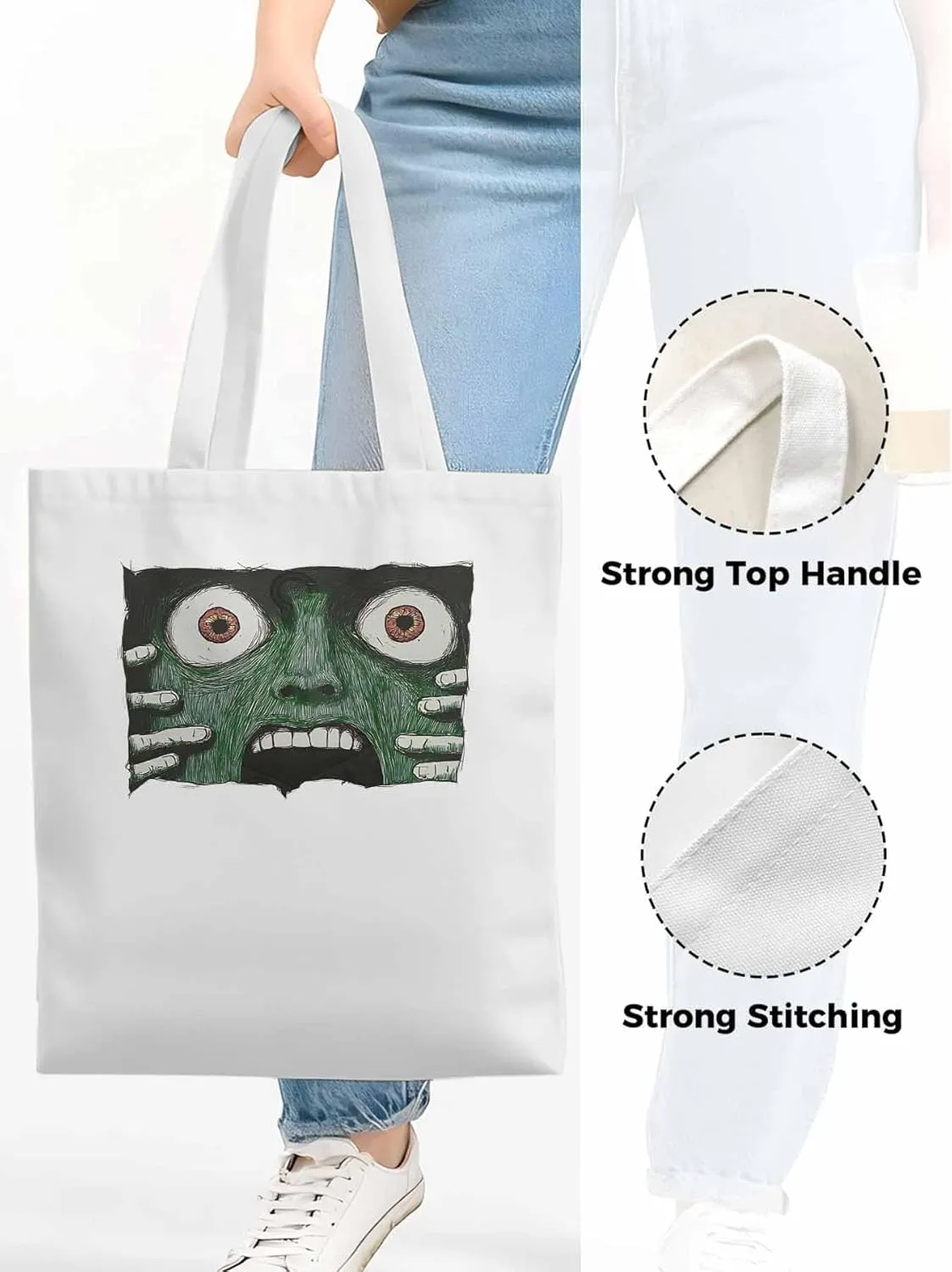 Canvas Tote Bag, Abstract Feats Face Eyes patterned Canvas Tote Handbags for Women Shoulder Bag,