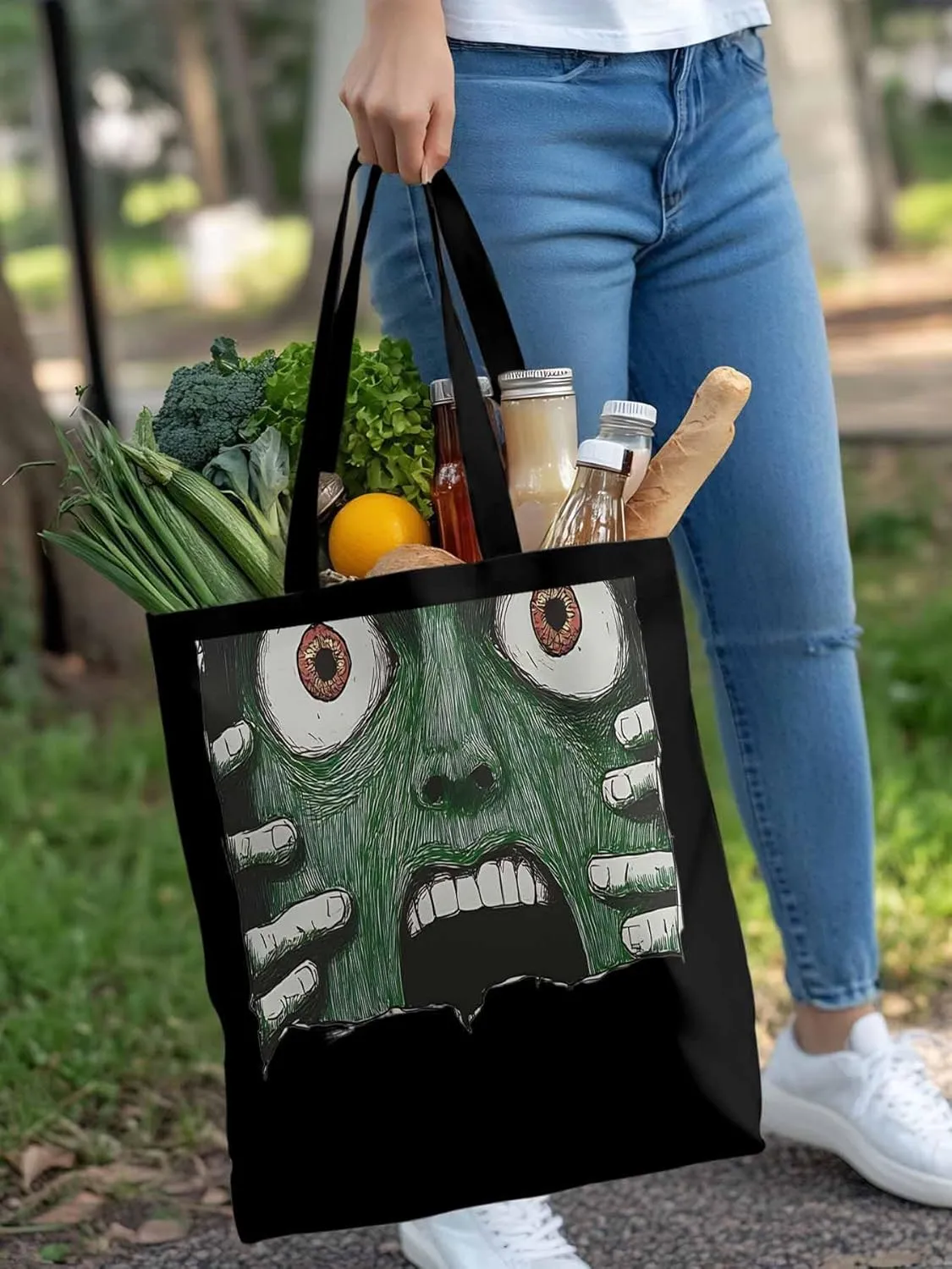 Canvas Tote Bag, Abstract Feats Face Eyes patterned Canvas Tote Handbags for Women Shoulder Bag,