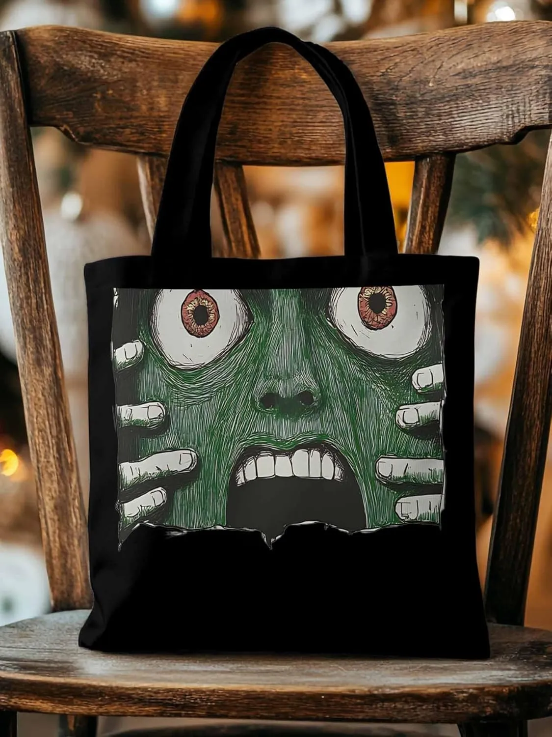 Canvas Tote Bag, Abstract Feats Face Eyes patterned Canvas Tote Handbags for Women Shoulder Bag,