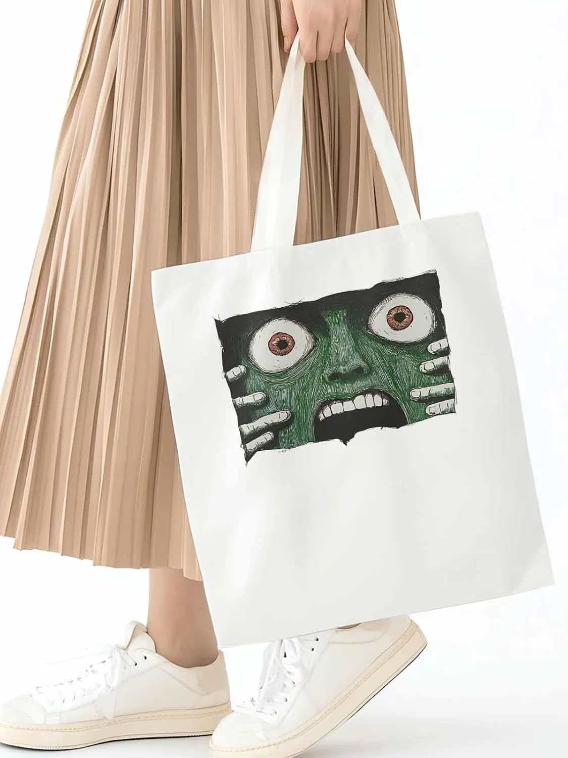 Canvas Tote Bag, Abstract Feats Face Eyes patterned Canvas Tote Handbags for Women Shoulder Bag,