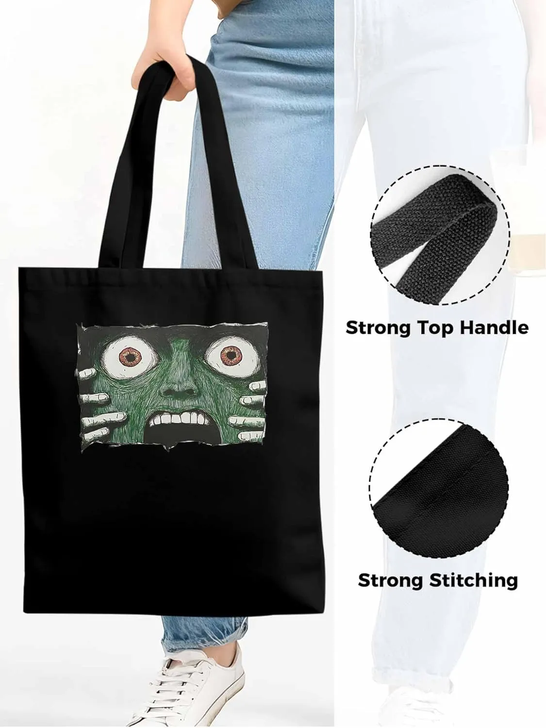Canvas Tote Bag, Abstract Feats Face Eyes patterned Canvas Tote Handbags for Women Shoulder Bag,
